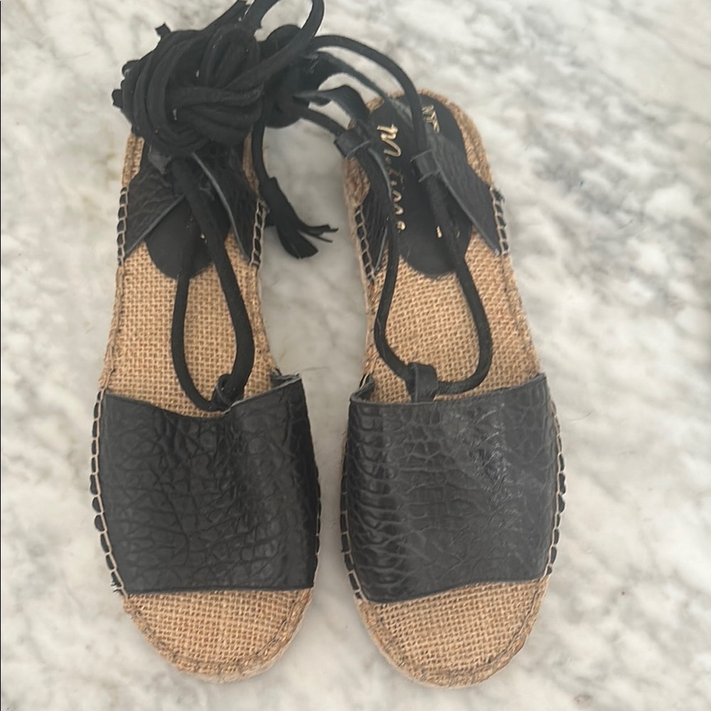 Matisse Black Espadrille Ankle Wrap Shoes